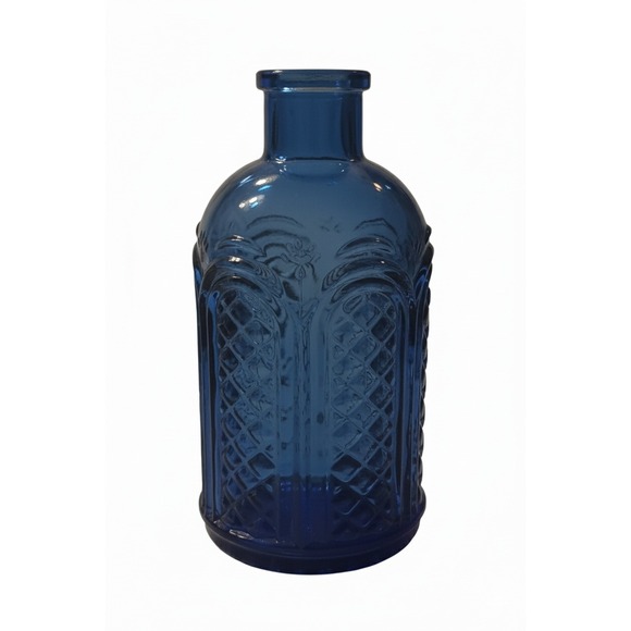 Cobalt Blue Glass Vase Embossed Decorative Accent Table Decor - Picture 1 of 4